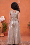 Girls Taupe Brown Embroidered Palazzo Set with Dupatta