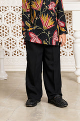 Stylish Boys Black Multicolor Floral Printed Kurta Pant Set for Wedding And Festive Wear