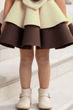 Brown And Cream 3D Floral Layered Party Frock For Girls