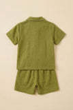 Boys Olive Green Tropical Embroidered Shorts Set with Collared Shirt
