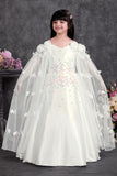 Girls Floral Sequin Embellished White Party Gown