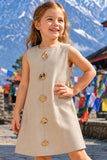 Girls Fawn Sleeveless Gold Embellished A-Line Dress