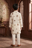 Cream Embroidered Kurta Pyjama Set For Boys