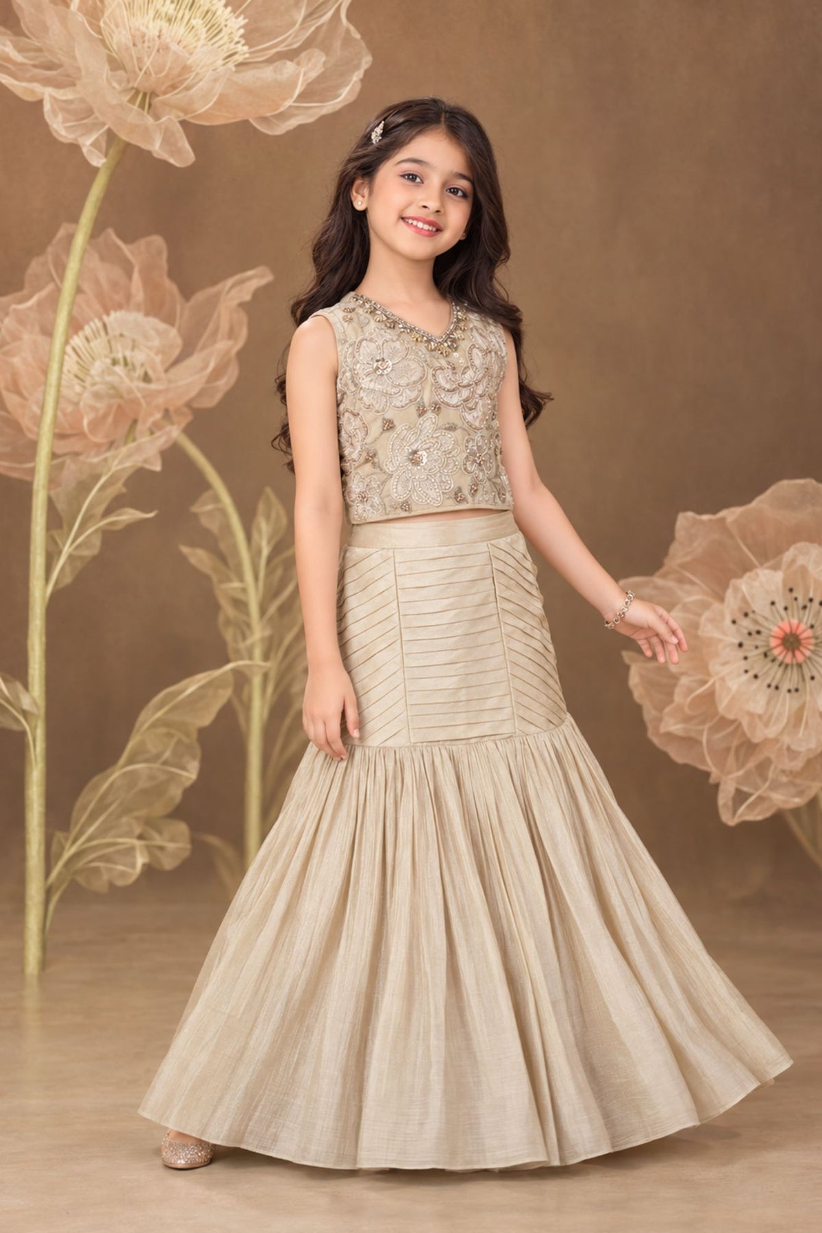 Ivory Floral Embellished Embroidered Mermaid Lehenga Choli Set