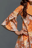 Orange Floral Printed Dress For Girls