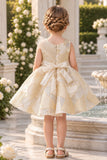 Girls Ivory And Gold Organza Party Frock with Statement Bow