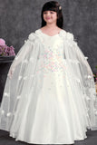 Girls Floral Sequin Embellished White Party Gown