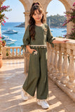 Girls Grey Embellished Top With Wide Leg Co-Ord Set