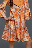 Orange Floral Printed Dress For Girls
