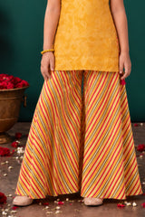 Girls Mustard Yellow Embroidered Palazzo Set With Leheriya Print And Dupatta