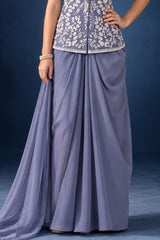 Lavender Embroidered Draped Dhoti Skirt Set For Girls