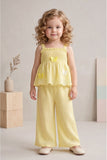 Girls Yellow Smocked Ruffle Top with Wide-Leg Pants Co-Ord Set
