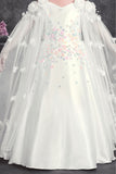 Girls Floral Sequin Embellished White Party Gown