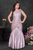 Girls Onion Pink Sequin Embellished One-Shoulder Mermaid Party Gown