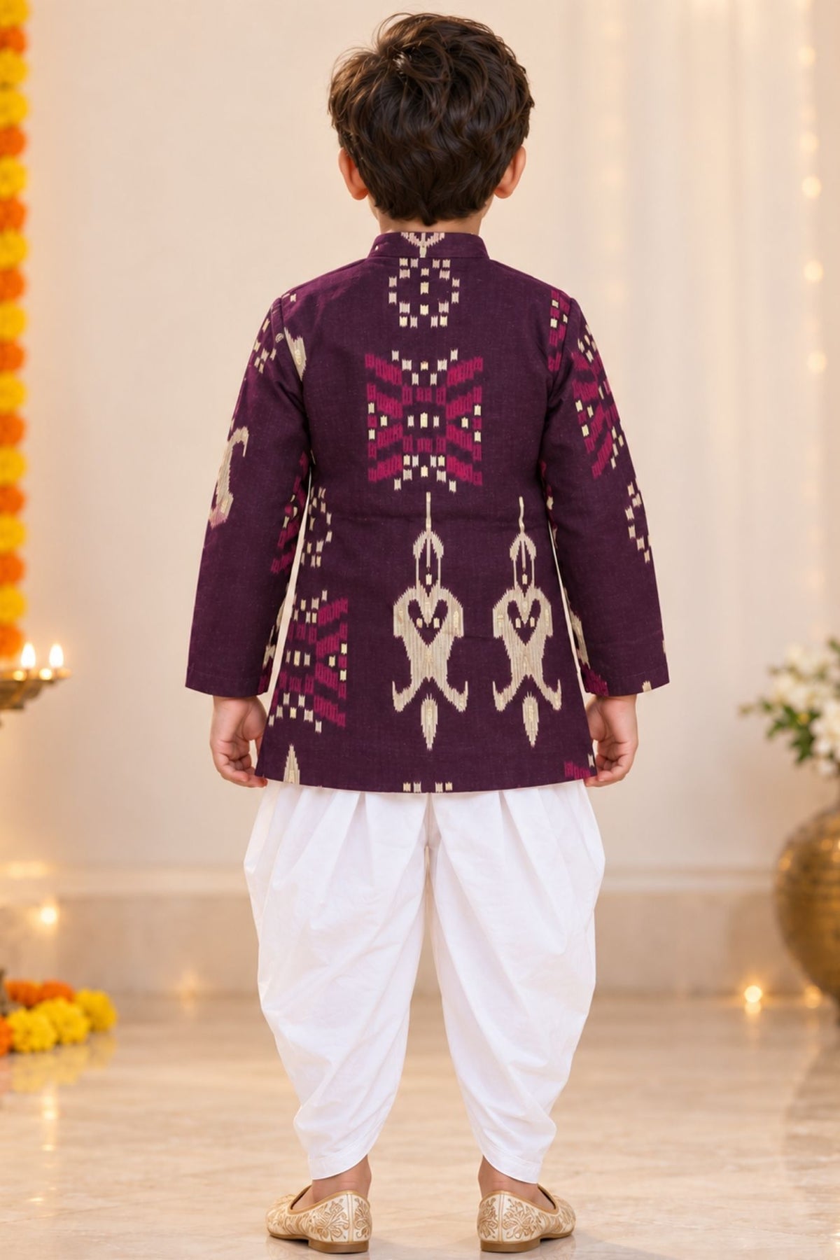 Boys Purple Printed Kurta Dhoti Pant Set