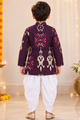 Boys Purple Printed Kurta Dhoti Pant Set