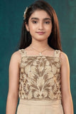 Cream Floral Embroidered Top And Palazzo Set For Girls