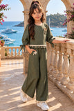 Girls Grey Embellished Top With Wide Leg Co-Ord Set