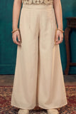 Cream Floral Embroidered Top And Palazzo Set For Girls