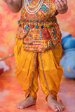 Boys Mustard Yellow Patchwork Ethnic Printed Krishna Dhoti Set with Accessories