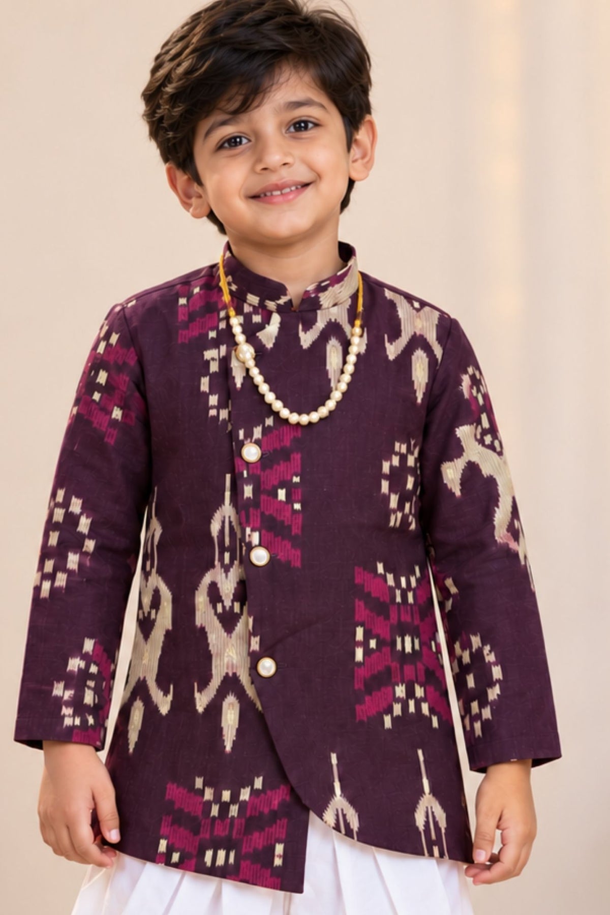 Boys Purple Printed Kurta Dhoti Pant Set