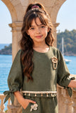 Girls Grey Embellished Top With Wide Leg Co-Ord Set
