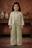 Sage Green Embroidered Palazzo Set With Jacket For Girls