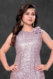 Girls Onion Pink Sequin Embellished One-Shoulder Mermaid Party Gown