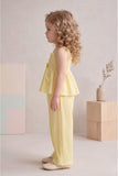 Girls Yellow Smocked Ruffle Top with Wide-Leg Pants Co-Ord Set