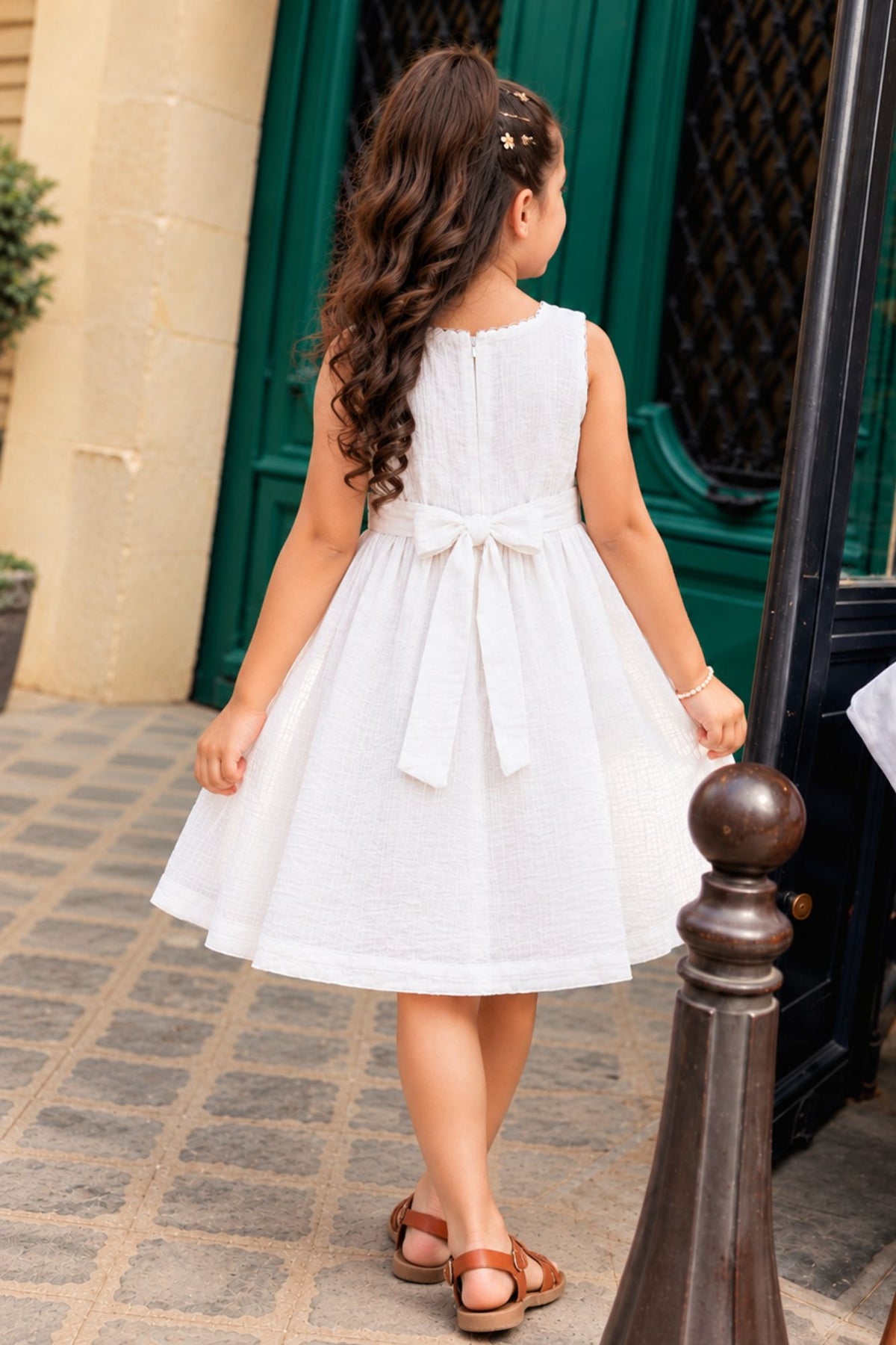 White Floral Embroidered Frock with Pockets