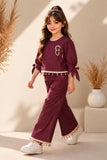 Girls Onion Pink Embellished Top With Wide Leg Co-Ord Set