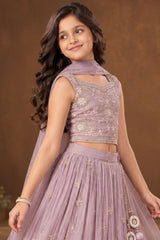 Lavender Embroidered Lehenga Choli Set For Girls With Dupatta