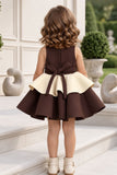 Brown And Cream 3D Floral Layered Party Frock For Girls