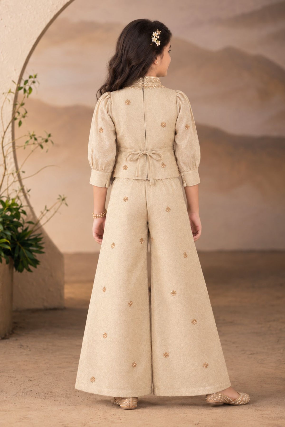 Designer Wear Ivory Zari Embroidered Palazzo Set