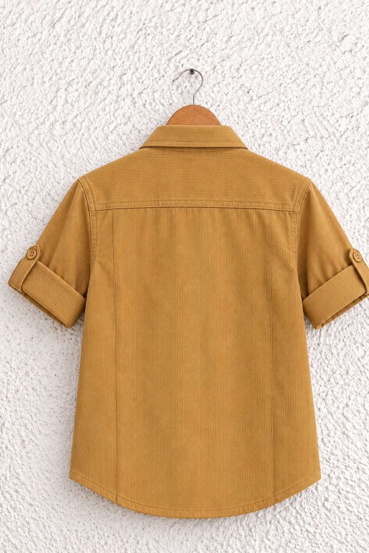 Boys Mustard Solid Double Pocket Shirt