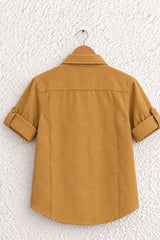 Boys Mustard Solid Double Pocket Shirt