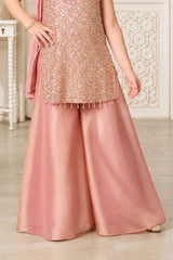 Girls Elegant Pink Densely Sequin Embellished Palazzo Set