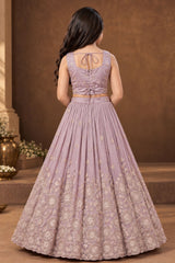 Lavender Embroidered Lehenga Choli Set For Girls With Dupatta