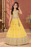 Elegant Yellow Sequins Embroidered Lehenga Choli With Dupatta For Girls