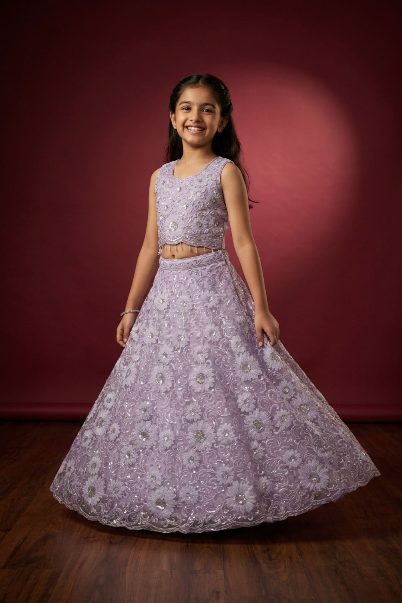 Lavender Embroidered Lehenga Choli Set with Sequin Floral Work