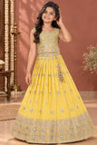 Elegant Yellow Sequins Embroidered Lehenga Choli With Dupatta For Girls