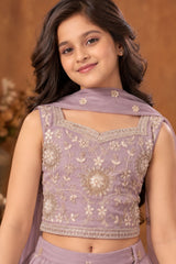 Lavender Embroidered Lehenga Choli Set For Girls With Dupatta