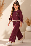Girls Onion Pink Embellished Top With Wide Leg Co-Ord Set