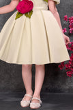 Beige Off-Shoulder 3D Rose Appliqué Party Wear Frock For Girls