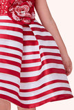 Red Sequin And Floral Embellished Party Wear Frock For Girls