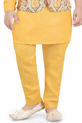 Gold Kurta With Printed Bandi Set For Boys