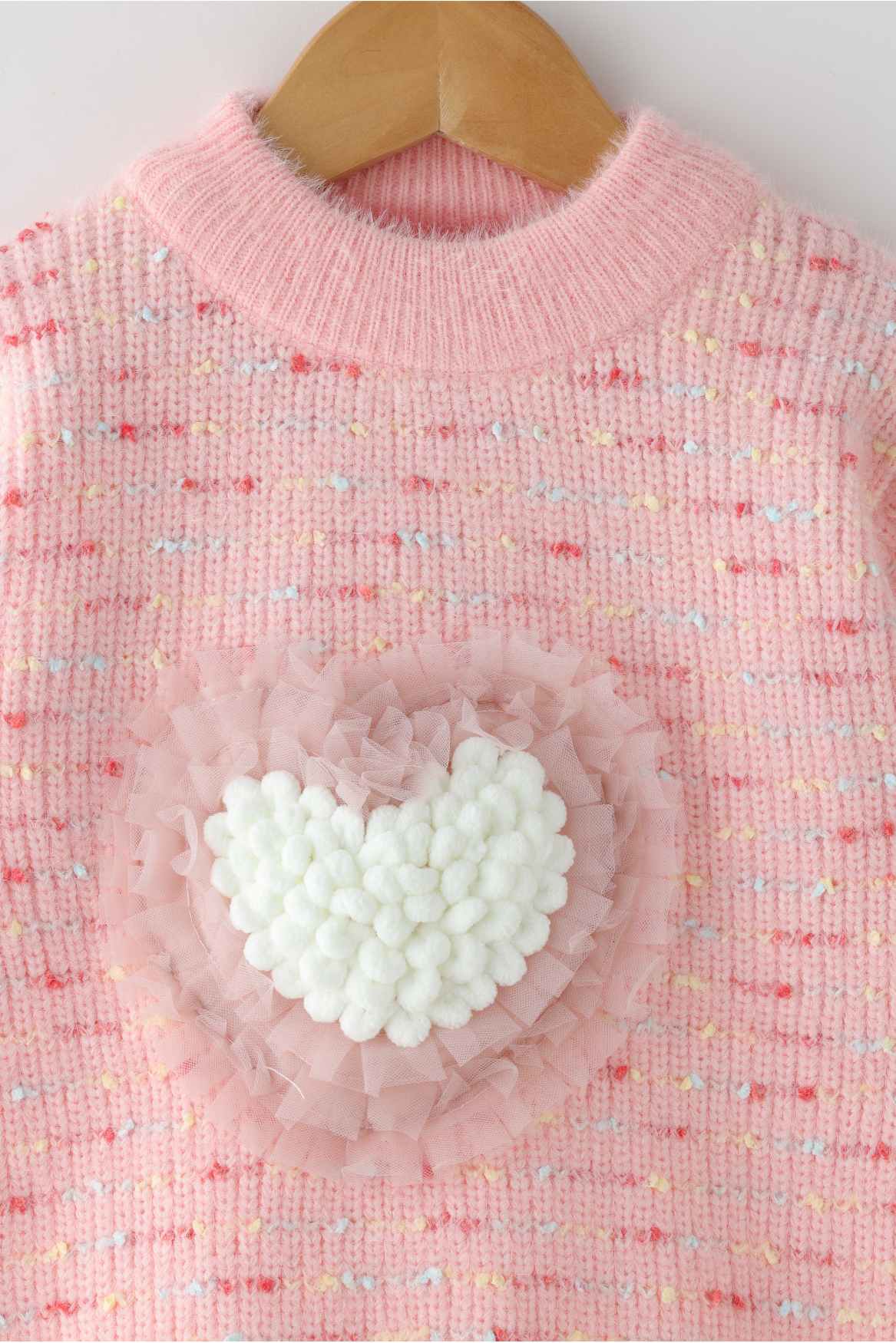 Pink Pullover With Heart Embroidery For Girls