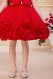 Red Floral Appliqué Party Frock For Girls