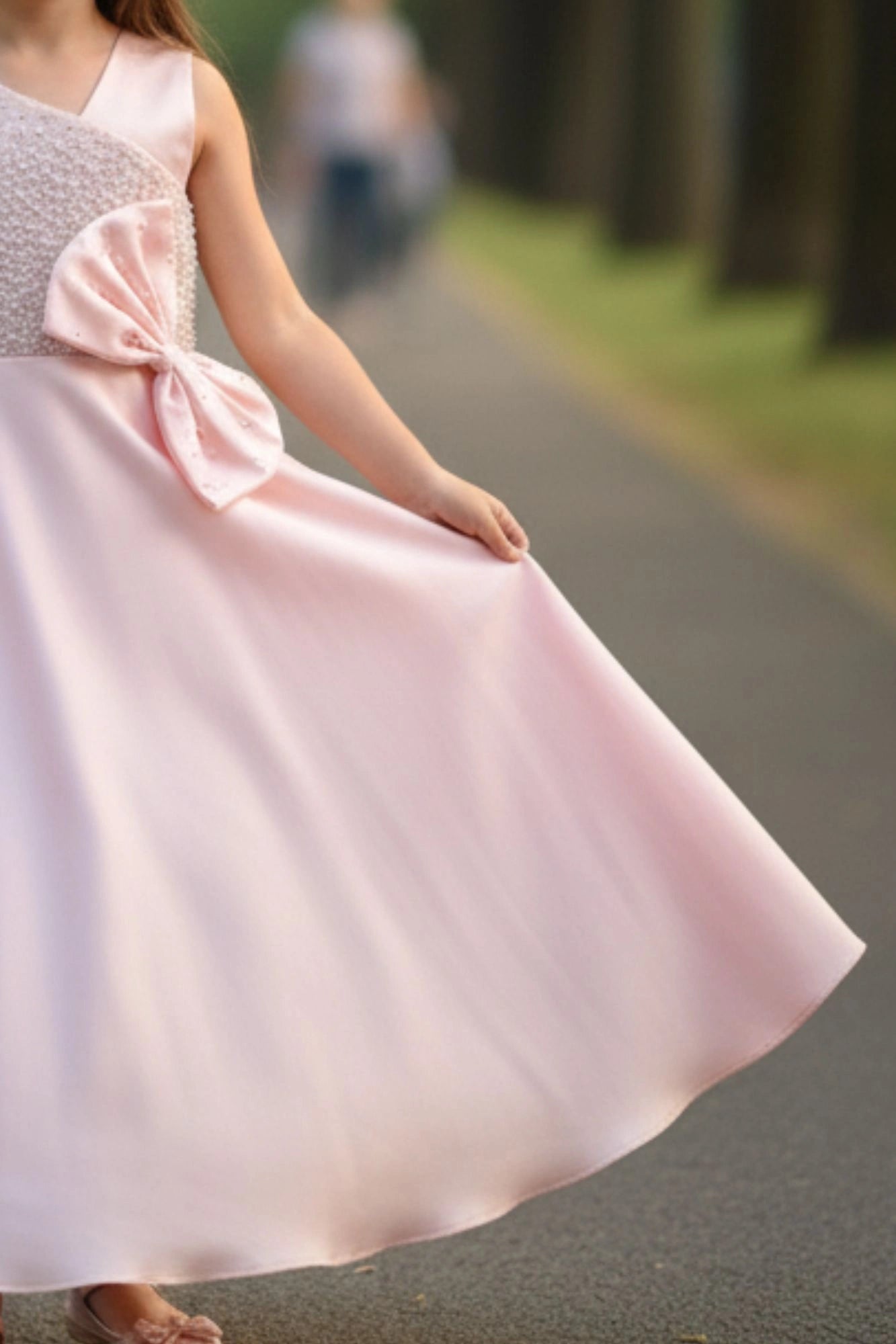 Designer Baby Pink One-Shoulder Pearl Embellished Party Gown