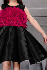 Black Shimmer Frock With Floral Embellished For Girls